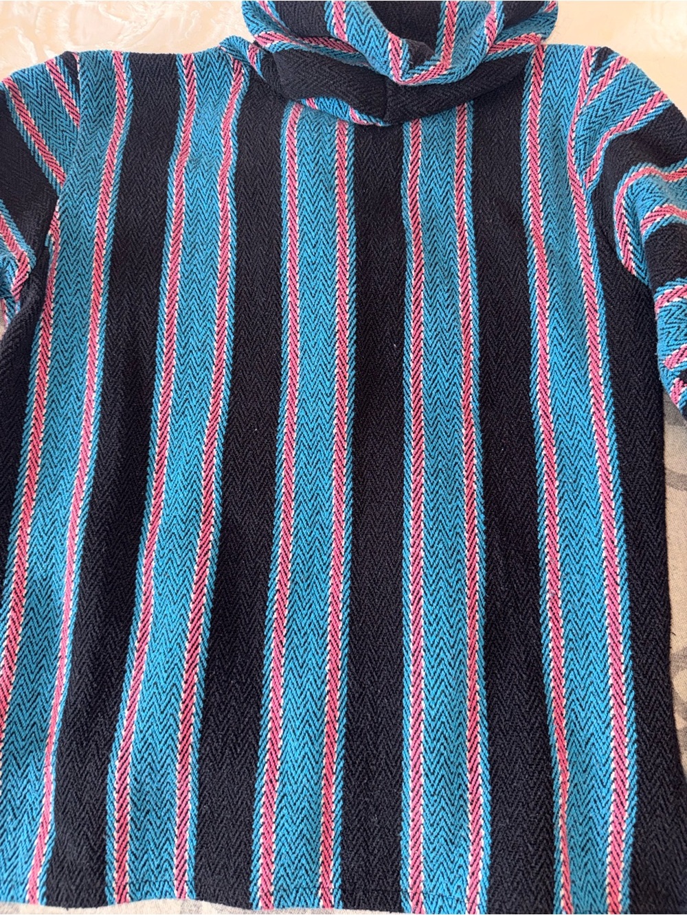 Baja Drug Rug Black Pullover with Blue, White and Pink Stripes - Picture 9 of 9